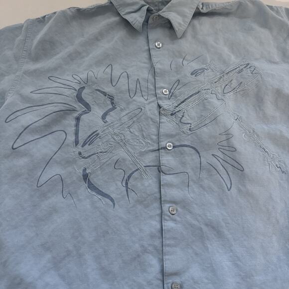 The Havanera Co Hawaiian Shirt Mens XXL Linen Embroidered Musician Drums Retro - Picture 2 of 8